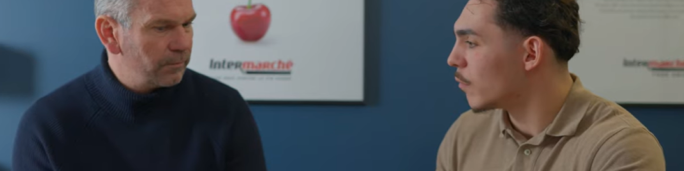 Rémy Echardour, étudiant en BMS à NEOMA, et Thierry Cotillard, président d'Intermarché 